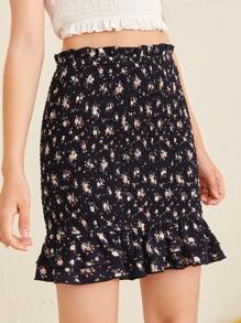 SHEIN Teen Girls Paperbag Waist Layered Ruffle Hem Shirred Skirt - Multicolor - View 1