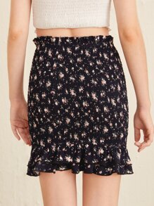 SHEIN Teen Girls Paperbag Waist Layered Ruffle Hem Shirred Skirt - Multicolor - View 2