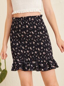 SHEIN Teen Girls Paperbag Waist Layered Ruffle Hem Shirred Skirt - Multicolor - View 4