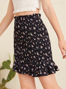 SHEIN Teen Girls Paperbag Waist Layered Ruffle Hem Shirred Skirt - Multicolor - View 5