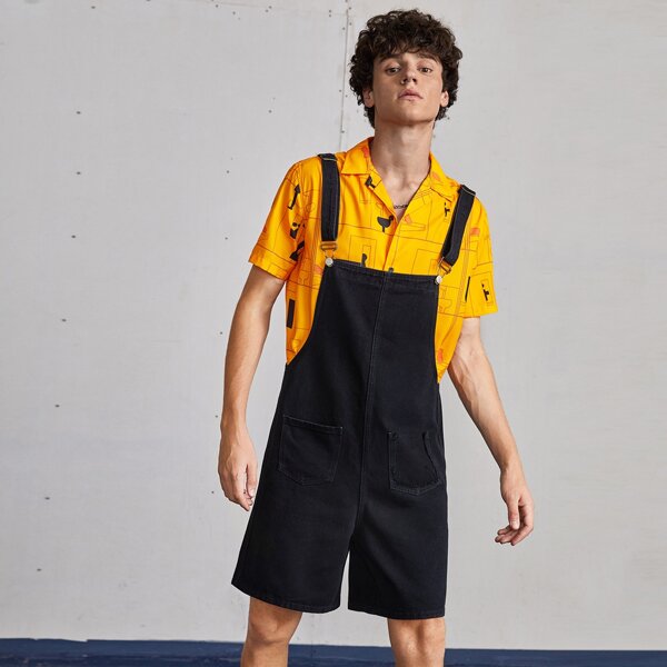 

Men Pocket Pinafore Denim Shorts, Black