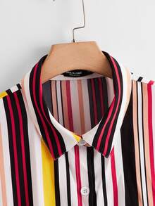 Plus Striped Button Through Shirt - Multicolor - View 3