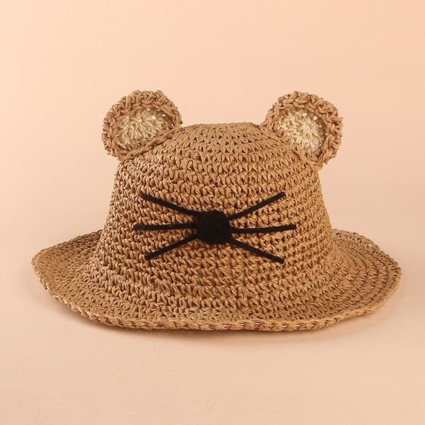 

Toddler Girls Cartoon Straw Hat, Khaki