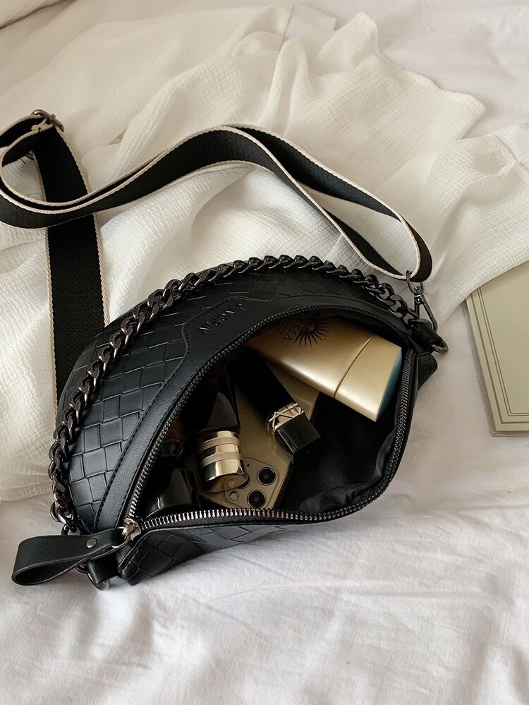 Braided Fanny Pack With Chain Handle - Black - View 3