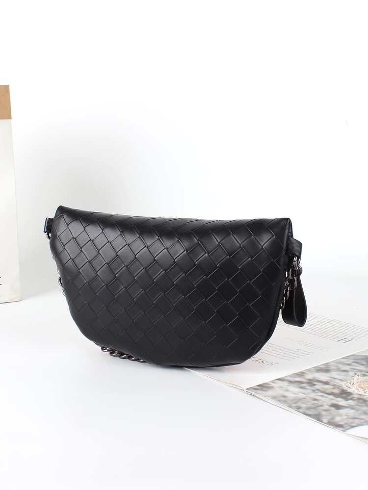 Braided Fanny Pack With Chain Handle - Black - View 5