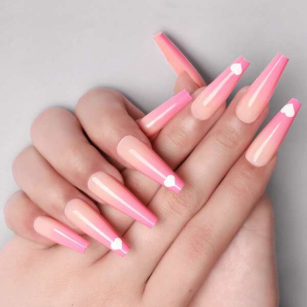 

24pcs Ombre Fake Nail & 1sheet Tape, Pink