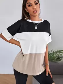 SHEIN Essnce Colourblock Drop Shoulder Tee - Multicolor - View 1