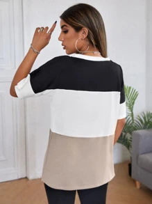 SHEIN Essnce Colourblock Drop Shoulder Tee - Multicolor - View 2