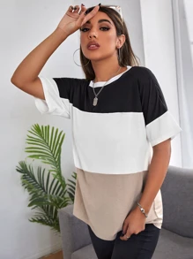 SHEIN Essnce Colourblock Drop Shoulder Tee - Multicolor - View 5