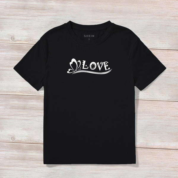 

Butterfly And Letter Graphic Tee, Black