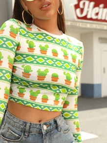 Meikearts Camiseta Corta Con Estampado De Cactus - Multicolor - Ver 5