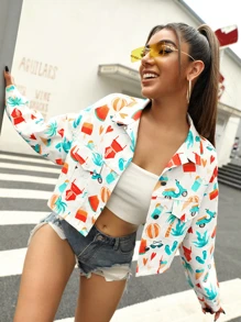 Meikearts 圖案印花翻蓋細節夾克 - 白色 - 查看 3