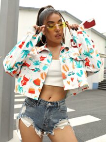 Meikearts 圖案印花翻蓋細節夾克 - 白色 - 查看 7