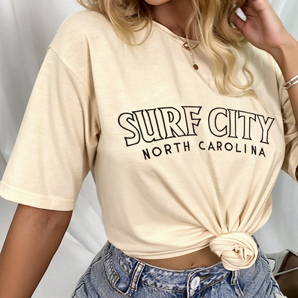 

Drop Shoulder Letter Graphic Tee, Apricot
