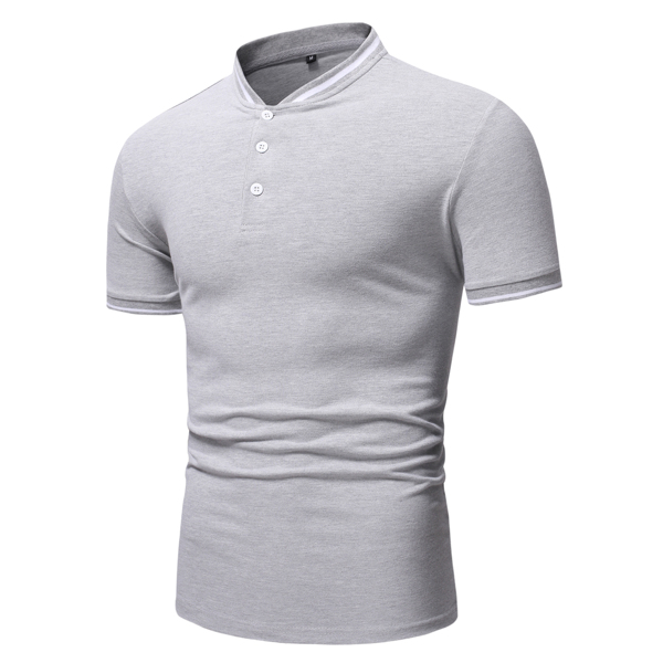 

Men Striped Trim Polo Shirt, Grey