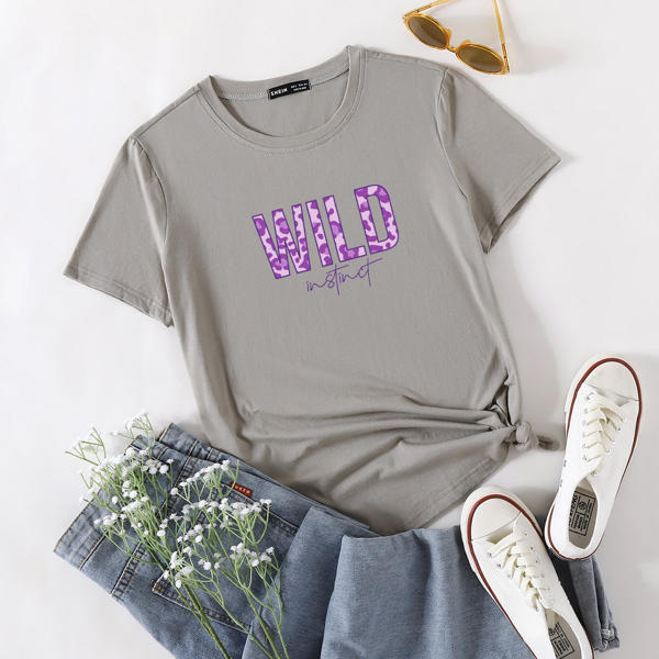 

Leopard Letter Graphic Tee, Grey