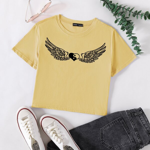 

Yin & Yang Print Crop Tee, Yellow