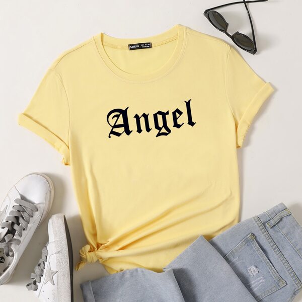 

Letter Graphic Round Neck Tee, Yellow