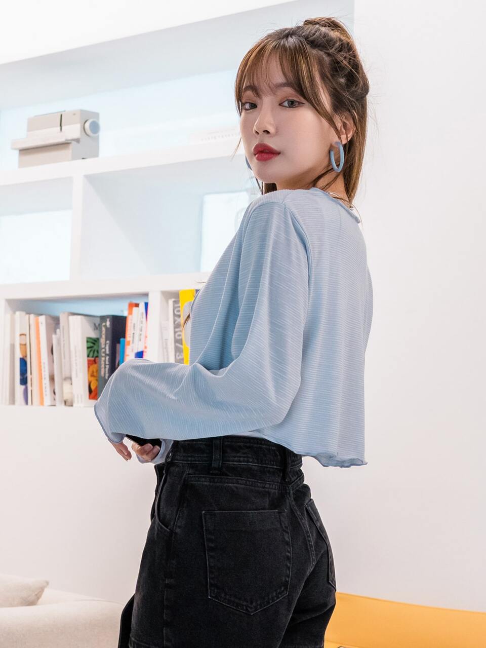 Open Front Striped Crop Jacket