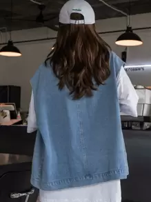 DAZY Chaleco De Mezclilla Con Botones En La Parte Delantera Y Bolsillos Con Solapa - Lavado ligero - Ver 2