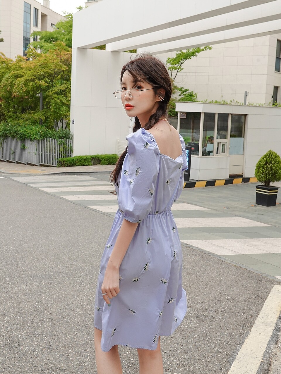 Floral Embroidery Puff Sleeve Dress
