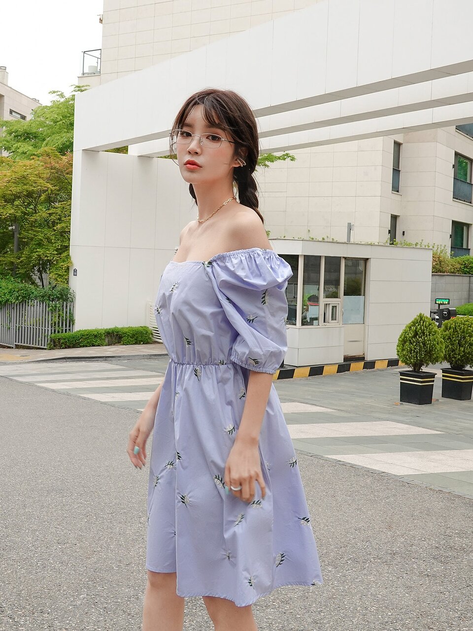 Floral Embroidery Puff Sleeve Dress