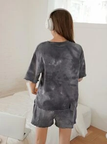 DAZY 紮染小褶邊睡衣套裝 - 深灰色 - 查看 2