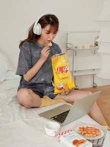 DAZY 紮染小褶邊睡衣套裝 - 深灰色 - 查看 6