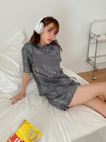 DAZY 紮染小褶邊睡衣套裝 - 深灰色 - 查看 8