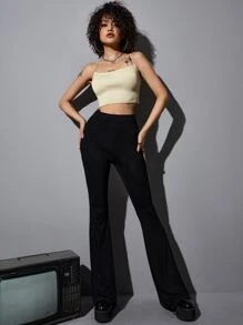 Top de tirantes tejido corto de espalda abierta con cordón - Beis - Ver 4