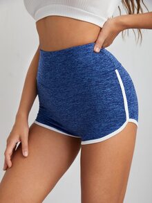 SHEIN EZwear Wide Waistband Contrast Binding Marled Knit Shorts - Blue - View 2