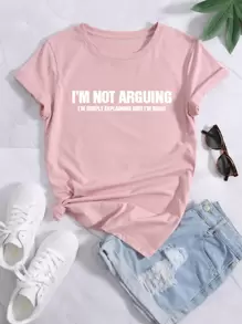 INAWLY 標語圖案小圓領T恤 - 淺粉色 - 查看 1