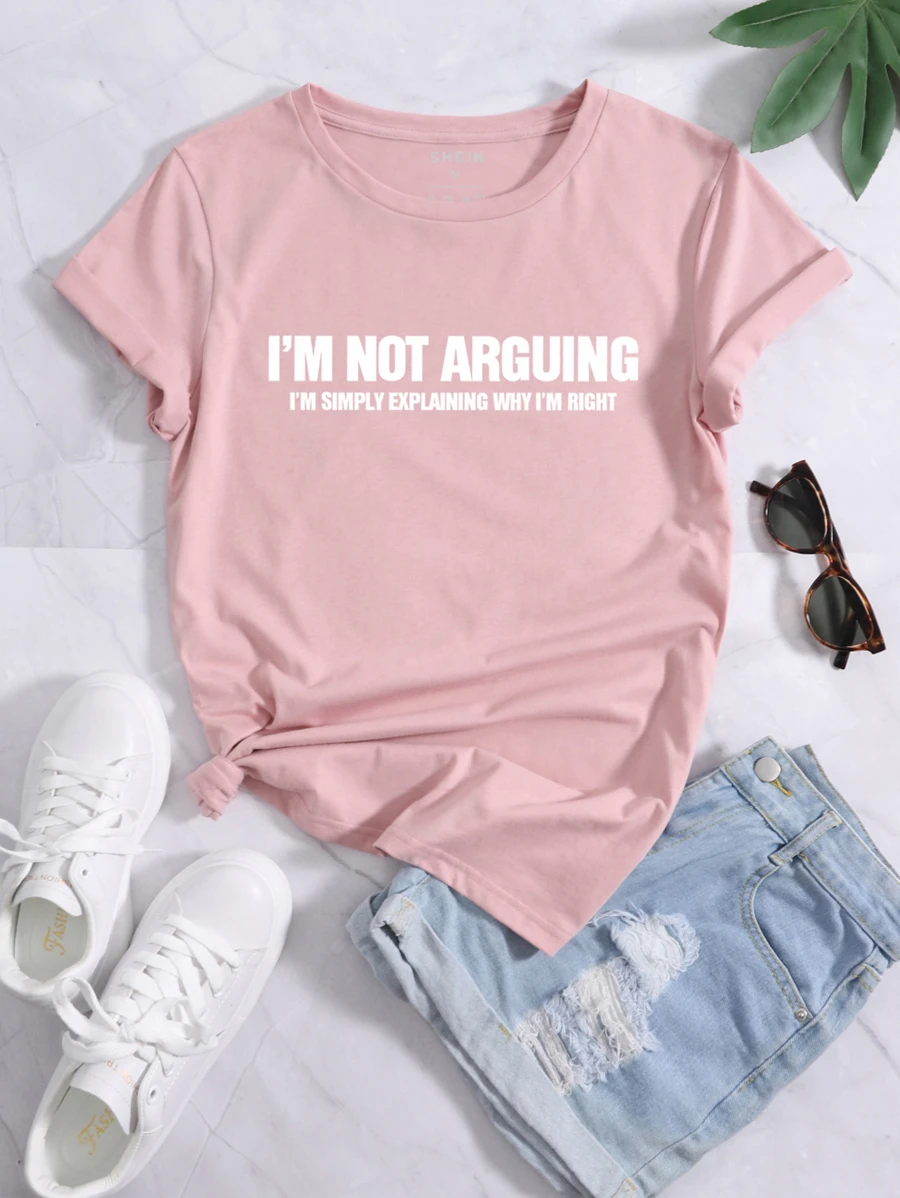 INAWLY 標語圖案小圓領T恤 - 淺粉色 - 查看 1