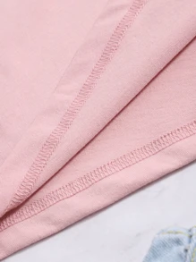 INAWLY 標語圖案小圓領T恤 - 淺粉色 - 查看 5