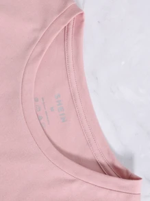 INAWLY 標語圖案小圓領T恤 - 淺粉色 - 查看 6