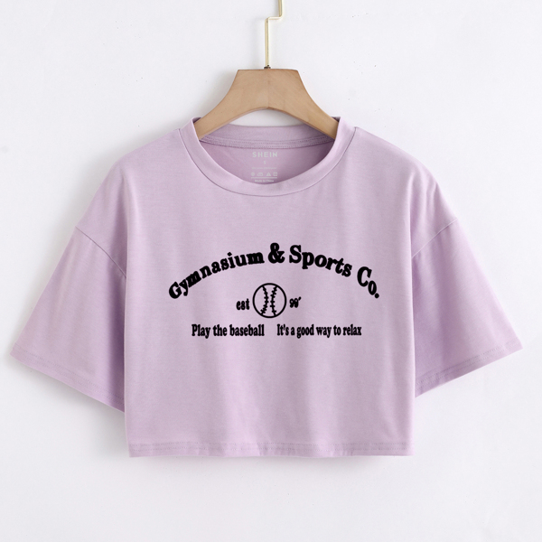 

Slogan Graphic Crop Tee, Lilac purple