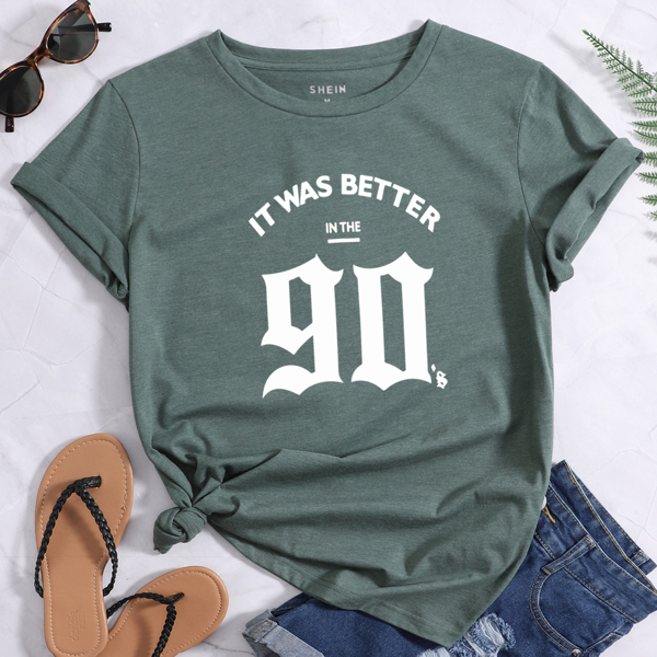 

Slogan Graphic Crew Neck Tee, Green