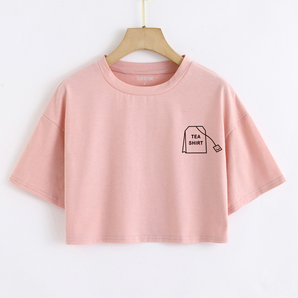 

Letter Graphic Drop Shoulder Crop Tee, Dusty pink