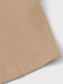 SHEIN EZwear T-shirt Rib-Knit Plain Casual - Khaki - View 4