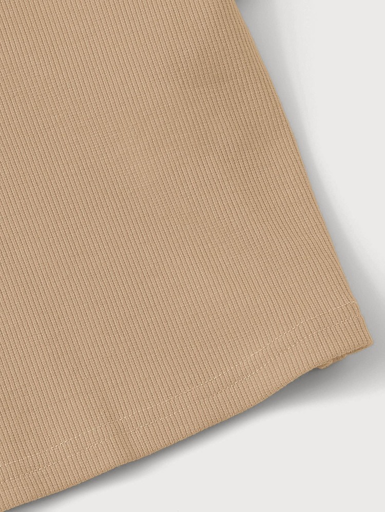 SHEIN EZwear V-Neck Rib-knit Crop Top - Khaki - View 4
