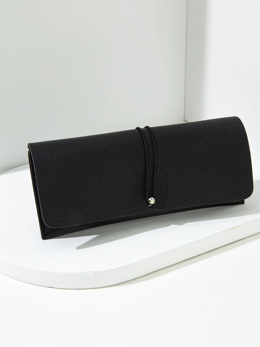 1 dây da PU màu trơn kiểu dáng cổ điển đơn giản Hộp đựng kính - màu đen - Xem 1