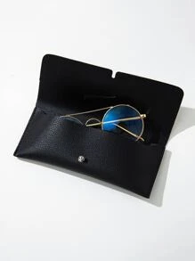 1 dây da PU màu trơn kiểu dáng cổ điển đơn giản Hộp đựng kính - màu đen - Xem 3