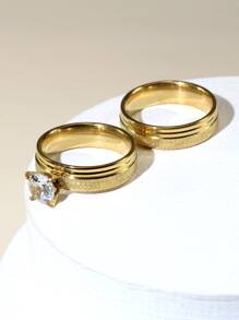 2 piezas anillo con circón - Amarillo Oro - Ver 1