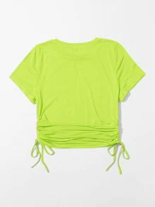 SHEIN EZwear Camiseta unicolor con cordón lateral neón - Verde - Ver 2