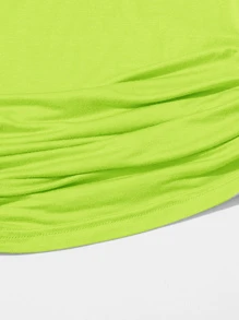 SHEIN EZwear Camiseta unicolor con cordón lateral neón - Verde - Ver 4