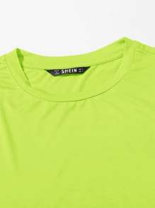 SHEIN EZwear Camiseta unicolor con cordón lateral neón - Verde - Ver 5