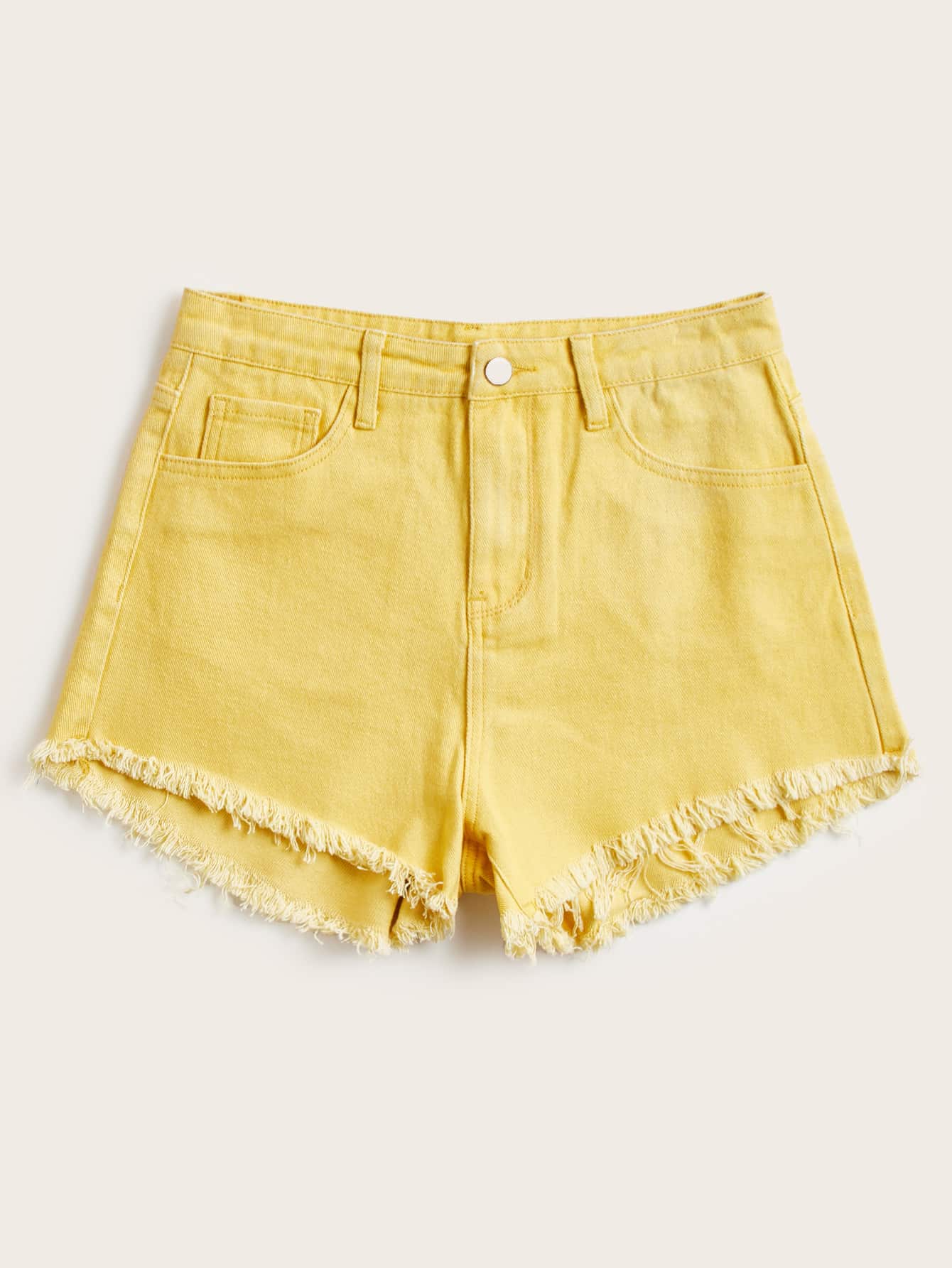 Solid Raw Hem Shorts - Yellow - View 1