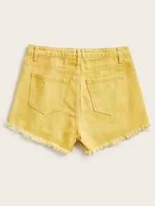 Solid Raw Hem Shorts - Yellow - View 2