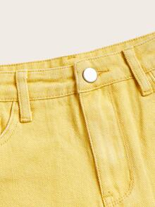 Solid Raw Hem Shorts - Yellow - View 3