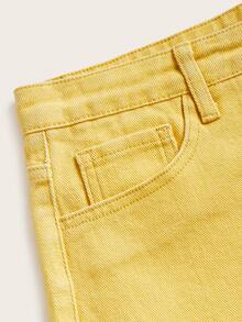 Solid Raw Hem Shorts - Yellow - View 4